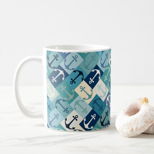 ankare sillbensmönster blått kaffemugg (Med munk)