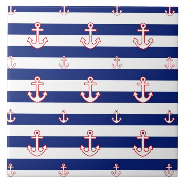 Ankarer på Rand Nautical Decor Kakelplatta (Framsidan)