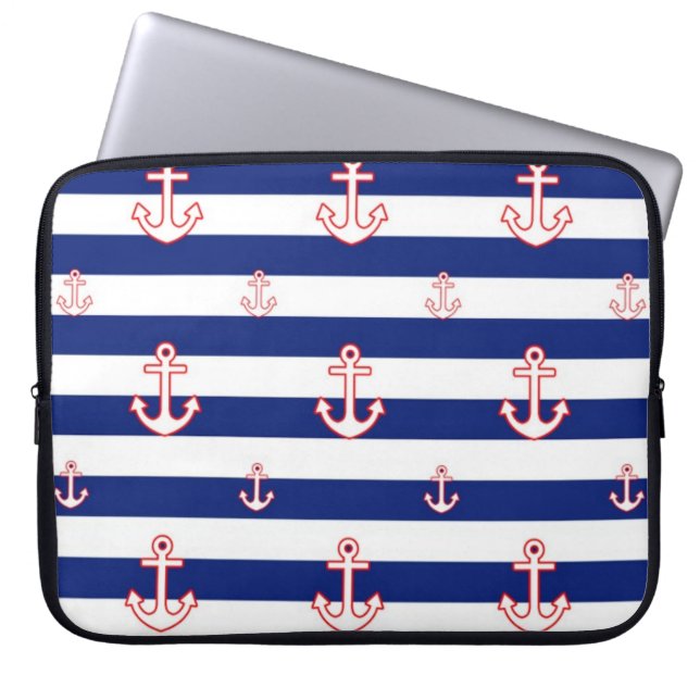Ankarer på Rand Nautical Mönster Laptop Fodral (Framsidan)