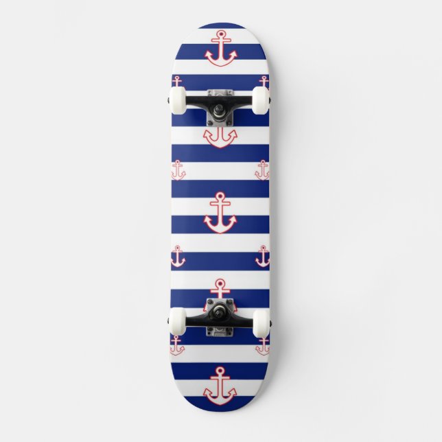 Ankarer på Rand Nautical Mönster Skateboard Bräda 19,5 Cm (Framsida)