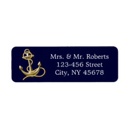 Ankaret för sjöblått rand guld vid sjön bröllop returadress etikett