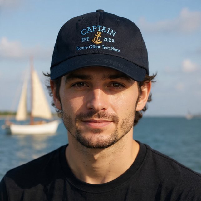 Ankaret Kapten Personlig Broderad Keps (Captain With Anchor Personalized Embroidered Baseball Cap by Ricaso. Other colors in store)