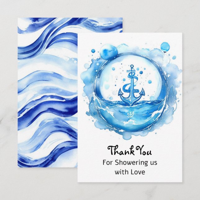 Ankarfärger och Vinkara: Nautiskt nautiskt babysko Tack Kort (Fram/baksida)