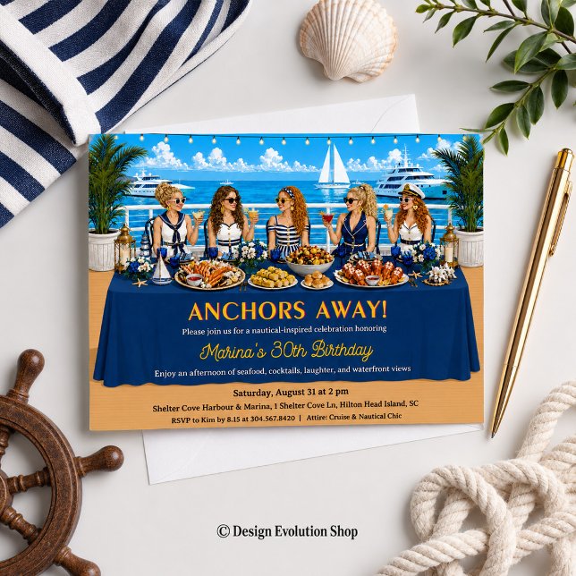 Ankarna Bort Nautical Cruise Brunch Bord Inbjudningar (Skapare uppladdad)