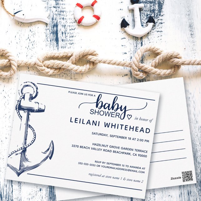Ankarna Sjöväsendets Baby Shower Inbjudan Vit Post (Skapare uppladdad)