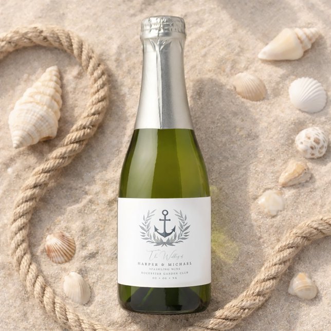 Ankarpersonlig kustbröllop (Coastal wedding, personalized wine bottle label featuring an anchor.
)