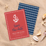 Ankarrött och blått skript Spara datum Spara Datumet<br><div class="desc">Snyggt Nautical Save the Date (spara datum) med ett ankare och ord "spara datumet" i ett blått skript i snyggten mot en röd bakgrund med ett vitt gräns. Kortet har ett vitt rand mönster mot en blå baksida. Ta en titt på andra objekt i bröllop här https://www.zazzle.com/rosewoodandcitrus/gifts?cg=196540141241316965&rf=238364477188679314 Anpassa det genom...</div>