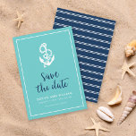 Ankarturkos och blått skript Spara datum Spara Datumet<br><div class="desc">Snyggt Nautical Save the Date (spara datum) med ett ankare och ord "spara datumet" i ett blått skript i snyggten mot en turkobakgrund med ett vitt gräns. Kortet har ett vitt rand mönster mot en blå baksida. Ta en titt på andra objekt i bröllop här https://www.zazzle.com/rosewoodandcitrus/gifts?cg=196540141241316965&rf=238364477188679314 Anpassa det genom att...</div>