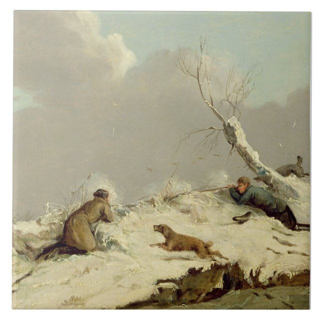 Ankaskytte i vintern (olja på kanfas) kakelplatta (Framsidan)