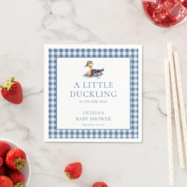 Ankblå Gingham Bebis Shower Pappersservett