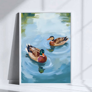 Ankdamm Vattenfärg Målad Poster