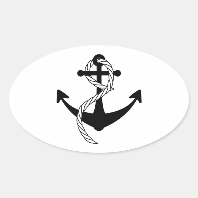 Anker schwarz weiss ovalt klistermärke (Framsida)