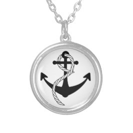 Anker schwarz weiss silverpläterat halsband