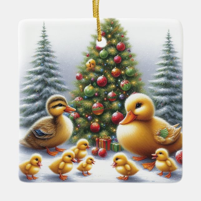Ankfamilj julgransprydnad keramik (Framsida)