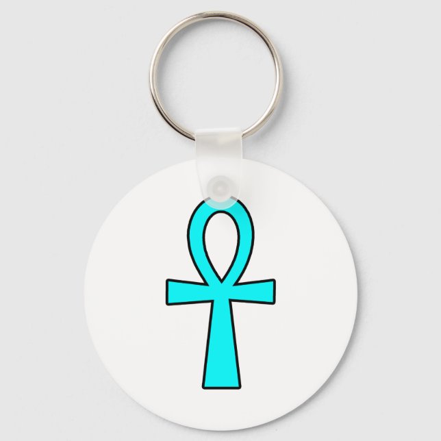 Ankh Egyptian Hieroglyphic Kor Nyckel Life Blue Nyckelring (Framsida)