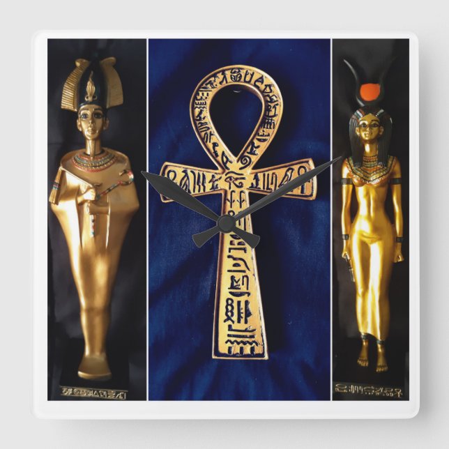 Ankh egyptisk blå bakgrund fyrkantig klocka (Framsida)