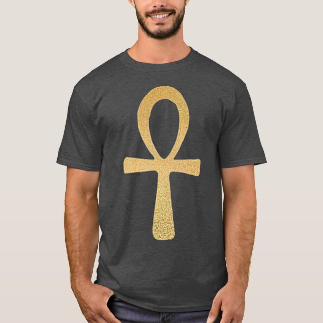 Ankh Guld Ankh Symbol w Egyptian Ankh Kor T Shirt (Framsida)
