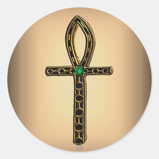 Ankh (guld) runt klistermärke (Framsida)