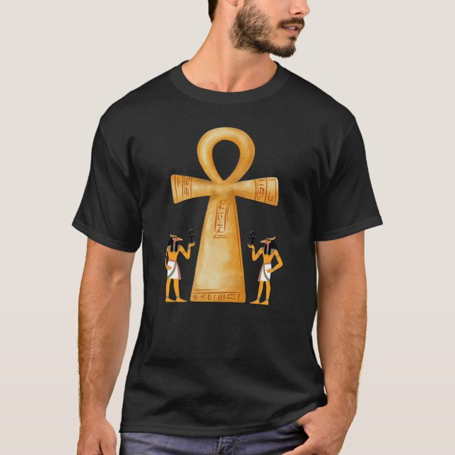 Ankh Key Of Life On Hieroglyph T Shirt (Framsida)