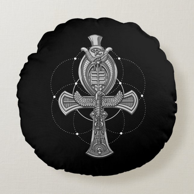 Ankh koröga av Horus det forntida egyptiska Rund Kudde (Framsidan)