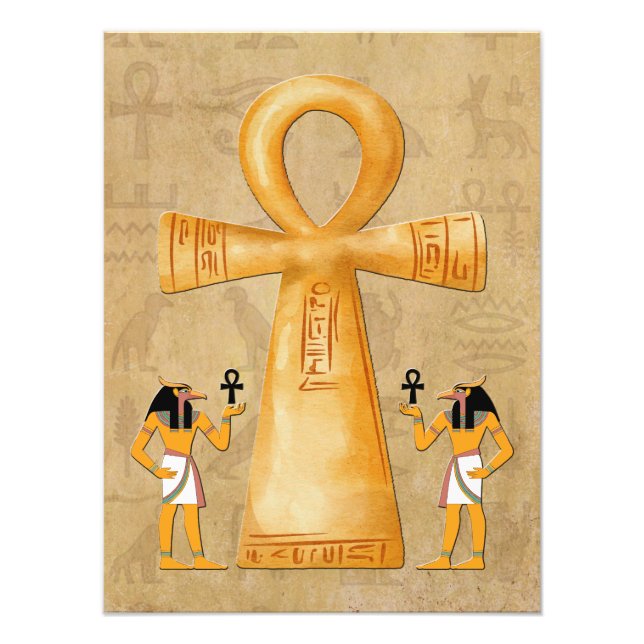 Ankh Livets Nyckel På Hieroglyf Fototryck (Framsidan)