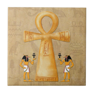 Ankh Nyckeln till Livet på Hieroglyf Keramisk Plat Kakelplatta