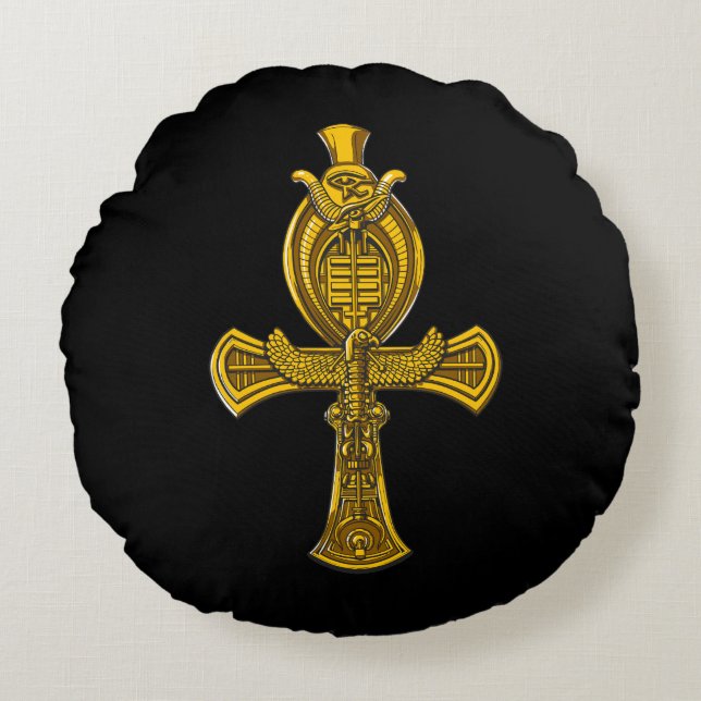 Ankh öga av Horus det forntida egyptiska sakrala Rund Kudde (Framsidan)