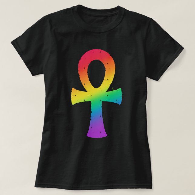 Ankh Rainbow Swirl Mönster T-Shirt (Design framsida)