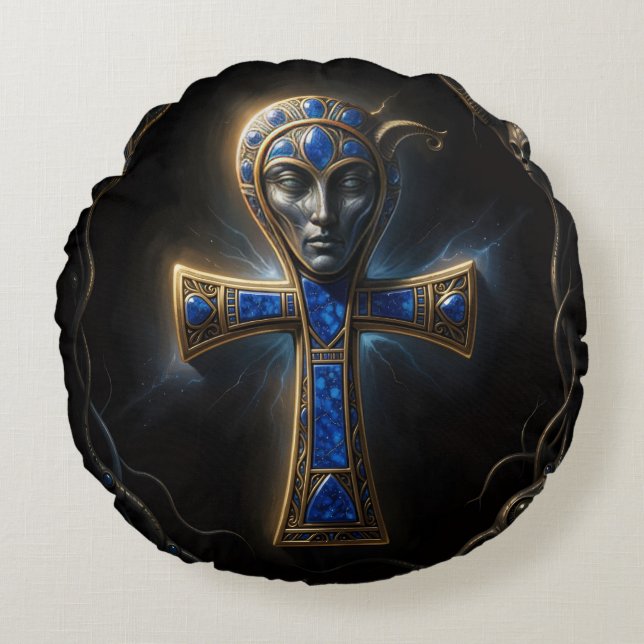 Ankh Symbol Bedeutung – Schlüssel des Lebens´3 Rund Kudde (Framsidan)