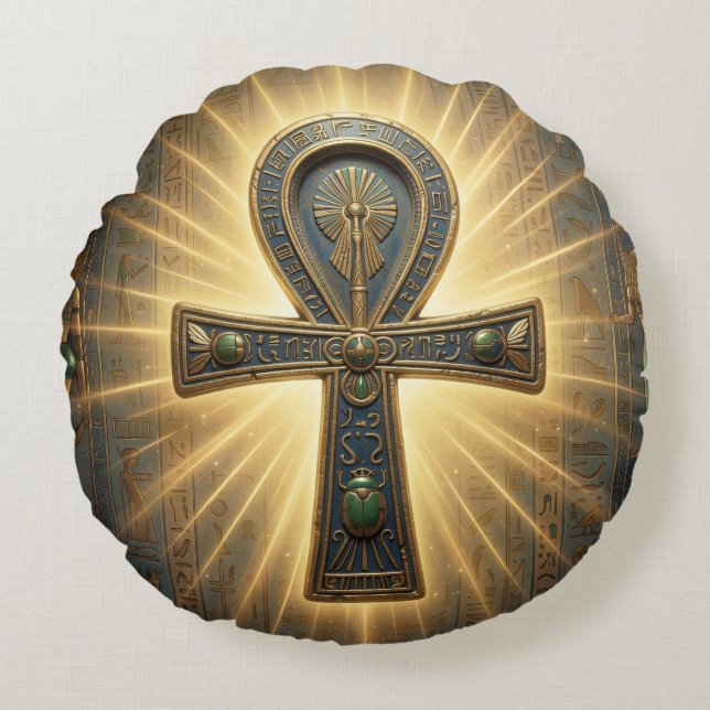 Ankh Symbol Bedeutung – Schlüssel des Lebens´4 Rund Kudde (Framsidan)