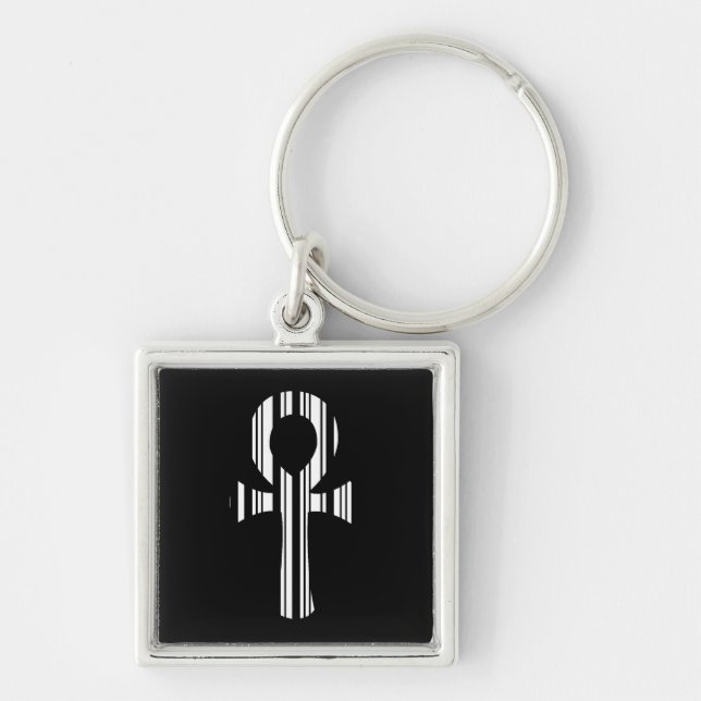 ANKH SYMBOL STreckkod Ankhs Streckkod Designmönste Fyrkantig Silverfärgad Nyckelring (Framsidan)