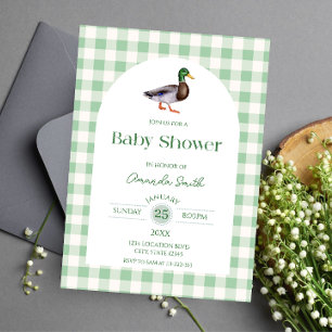 Ankjaktsgrönrutig baby shower inbjudningar