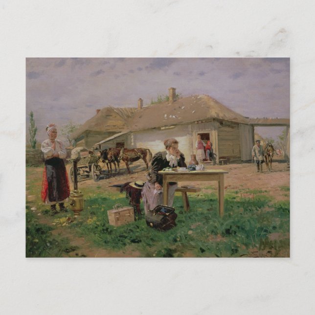 Ankomst av en skola Älskarinna i i Vykort (Framsida)