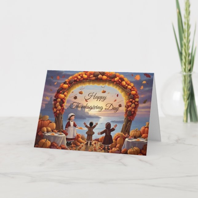 Ankomst av Helgdag-kort för Thanksgiving Helgkort (Framsida)