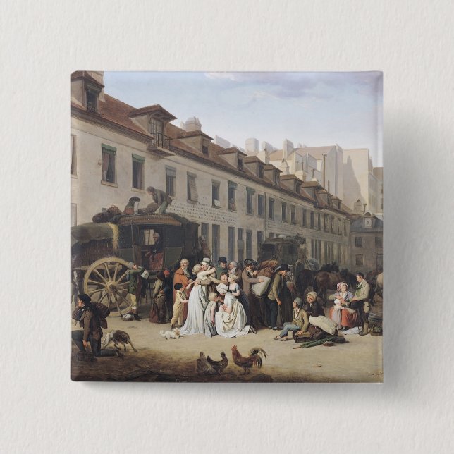 Ankomsten av en diligens på ändstationen knapp (Framsida)