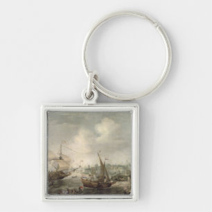 Ankomsten av Fredrick V på Vlissingen i 1613 Fyrkantig Silverfärgad Nyckelring