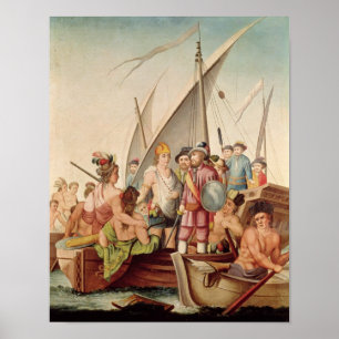 Ankomsten av Hernando Cortes i Mexico Poster