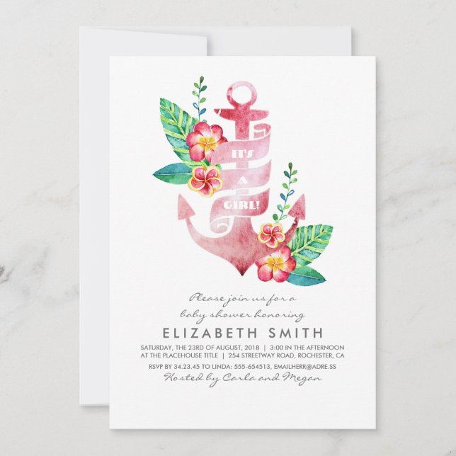 Ankra den nautiska tropiska baby shower för inbjudningar (Framsida)