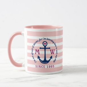Ankra logotypen för monogramen för rosa randar f mugg