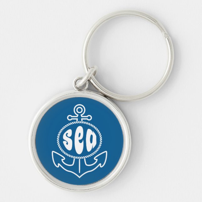 Ankra och havet rund silverfärgad nyckelring (Framsidan)