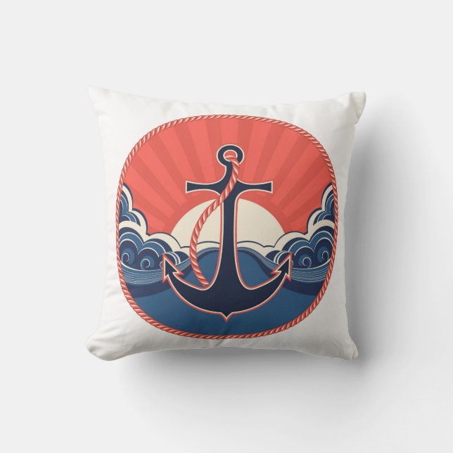 Ankra, och havet vinkar mönster kudde (Framsida)