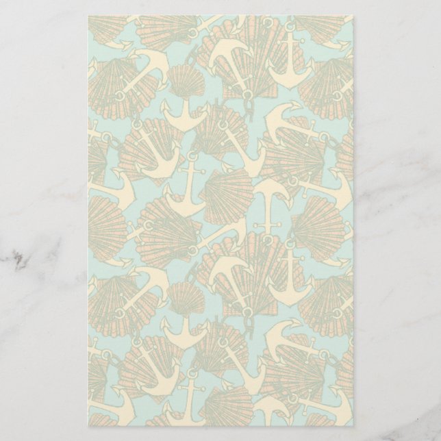 Ankra och snäckor i vintagestilmönster brevpapper (Framsida)
