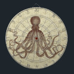 Ankrar den bruna bläckfisken för vintage med darttavla<br><div class="desc">Denna härliga antika bläckfiskdrawing* från det 19th århundradet har varit recolored brunt, och förlagt på en bedrövad beige för söt lätt - bruntet -/grungebakgrund med en svimma ankra mönster. Resultatet är en original- dartboard som matchar ditt nautiskt och, sätter på land den hem- dekoren för temat. Finare, Victorianbläckfisk har överflöd...</div>