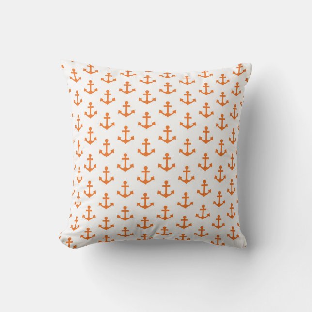 Ankrar den nautiska ljusa orange vitsjömannen kudde (Framsida)