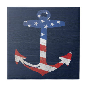 Ankrar den patriotiska amerikanska flaggan för kakelplatta