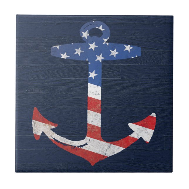 Ankrar den patriotiska amerikanska flaggan för kakelplatta (Framsidan)