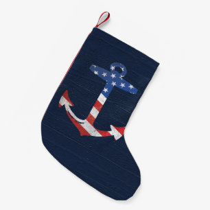 Ankrar den patriotiska amerikanska flaggan för liten julstrumpa