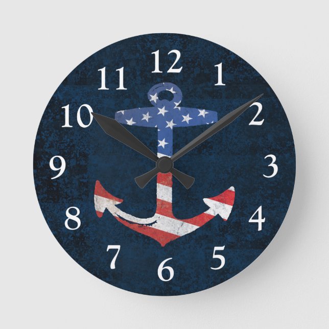 Ankrar den patriotiska amerikanska flaggan för rund klocka (Framsida)
