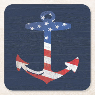 Ankrar den patriotiska amerikanska flaggan för underlägg papper kvadrat