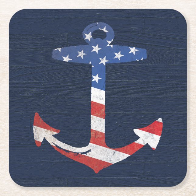 Ankrar den patriotiska amerikanska flaggan för underlägg papper kvadrat (Framsidan)